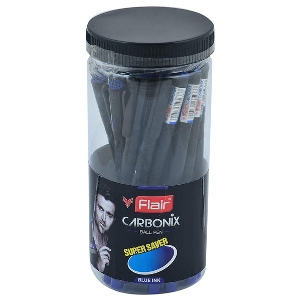 Flair Carbonix Ball Pen Jar Pack | 0.5 mm Tip Size | Low-Viscosity Ink For Smudge Free Writing | Comfortable Grip For Smooth Writing Experience | Blue Ink, Set Of 30 Ball Pens