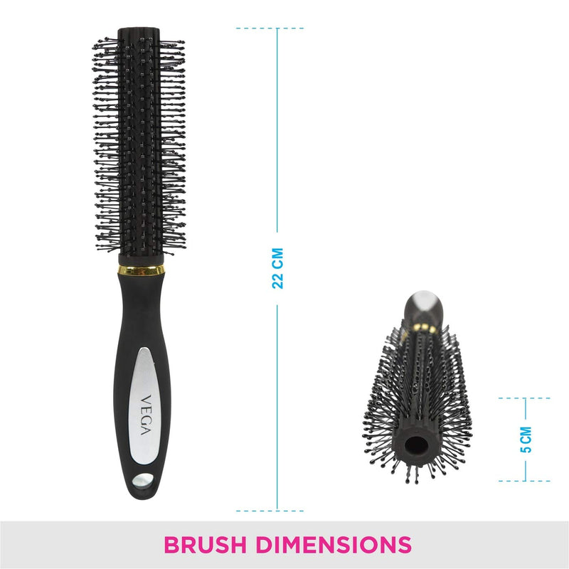 Vega E14-RB Round Hair Brush with Black and Golden Colored Handle and Black Colored Brush Head (Color May Vary)