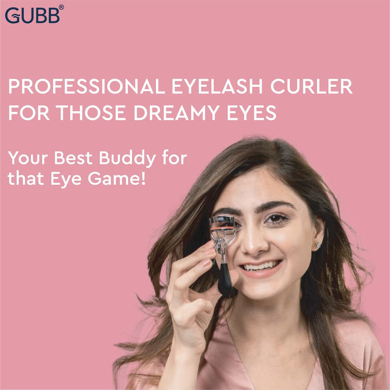 GUBB Eyelash Curler For Women - Suitable for all eye shapes | offers perfect curls | comfortable to hold | elegant design | An Eye Makeup Tool Comes with silicon base - Black