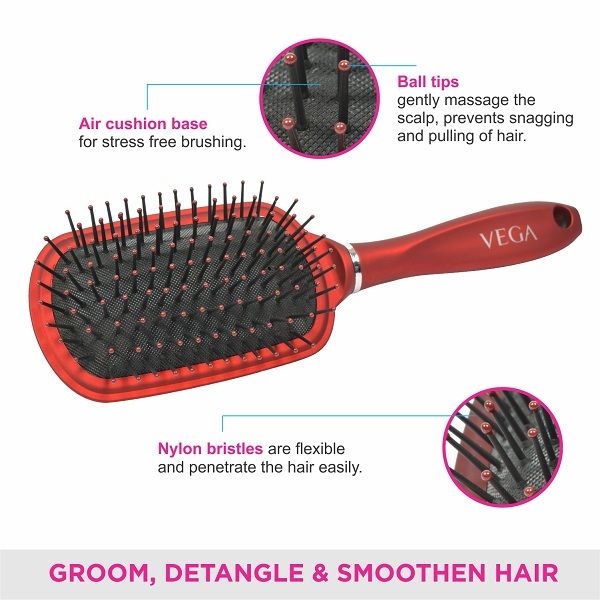 VEGA Detangling Paddle Brush for Women & Men Smooth Hair, Black (E11-PB) | COLOR MAY VARY