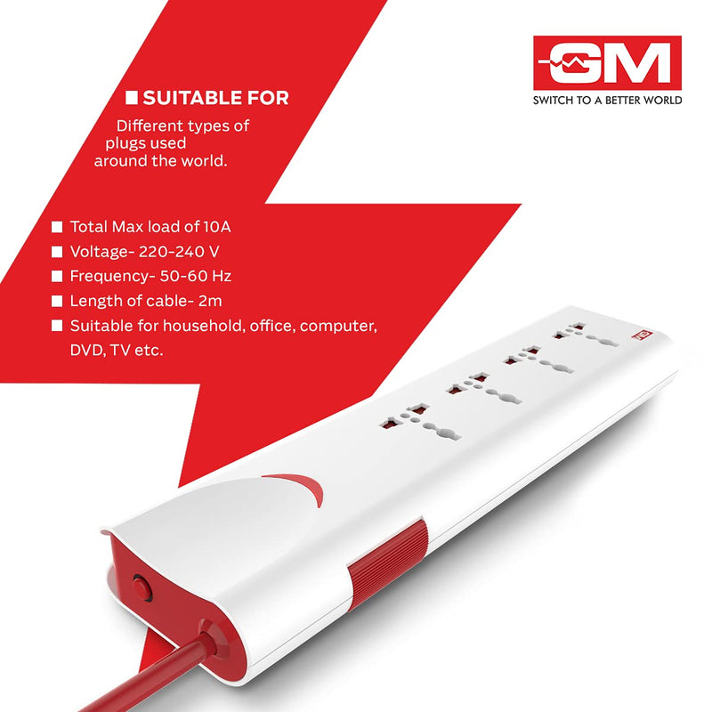 GM 3060 E-Book 4 + 1 Power Strip with Master Switch, Indicator, Safety Shutter & 4 international sockets