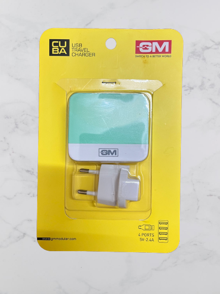 GM 3264 Cuba 12W 4 Port USB Travel Charger for Cellular Phones - White & green