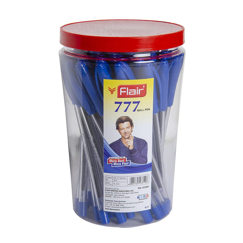 Flair 777 Blue Ball Pen (50 Pcs Jar) | Office Ball Pen Jar 50 Pcs | Flair Ball Pens | Flair 777 Blue Pen Kit 50Pcs | Flair Pen Kit