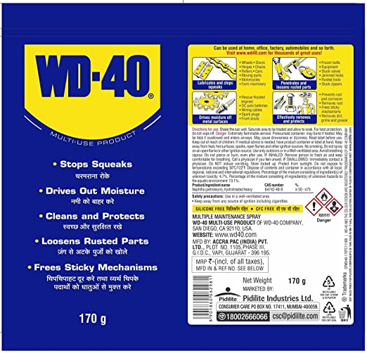 Pidilite WD-40, 170 G Multipurpose Spray for Auto Maintenance