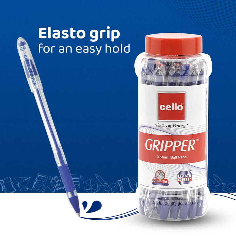 Cello Gripper Ball Pen | Jar of 25 | Blue Ball Pens