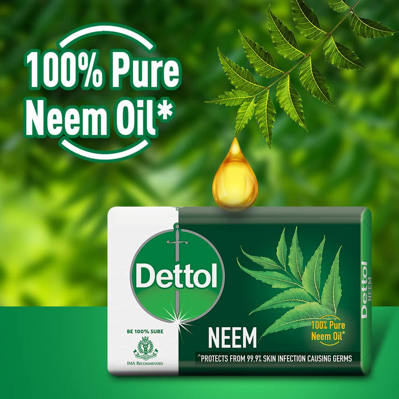 Dettol Neem Bathing Soap Bar with Pure Neem Oil, 75g (Buy 3 Get 1 Free)