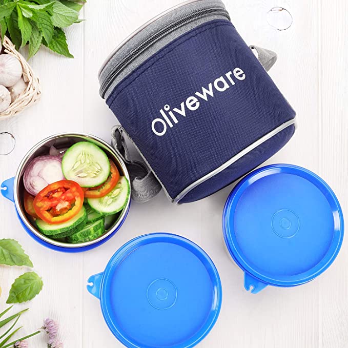 Oliveware Lovely Stylo Lunch Box - Stainless Steel Containers ideal for office use and school going kids