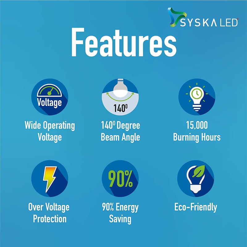 SYSKA 9W LED Bulb with Energy Saving, Up to 50000 Hours Life Span - White (Pack of 6)