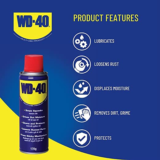 Pidilite WD 40, 63.8 G Multipurpose Spray for Auto Maintenance, Rust Remover, Lubricant, Loosens Stuck & Rust Parts, Removes Stain & Sticky Residue, Descaling, All purpose Protectant & Cleaning Agent