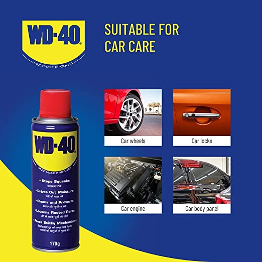 Pidilite WD 40, 170 G Multipurpose Spray for Auto Maintenance, Rust Remover, Lubricant, Loosens Stuck & Rust Parts, Removes Stain & Sticky Residue, Descaling, All purpose Protectant & Cleaning Agent