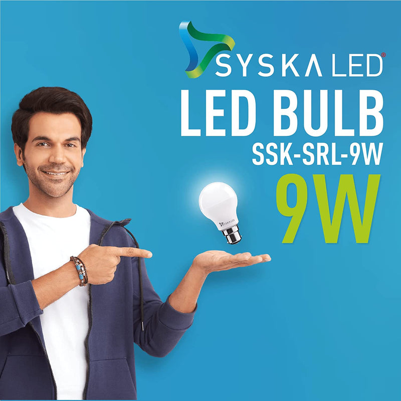 SYSKA 9W LED Bulb with Energy Saving, Up to 50000 Hours Life Span - White (Pack of 2)